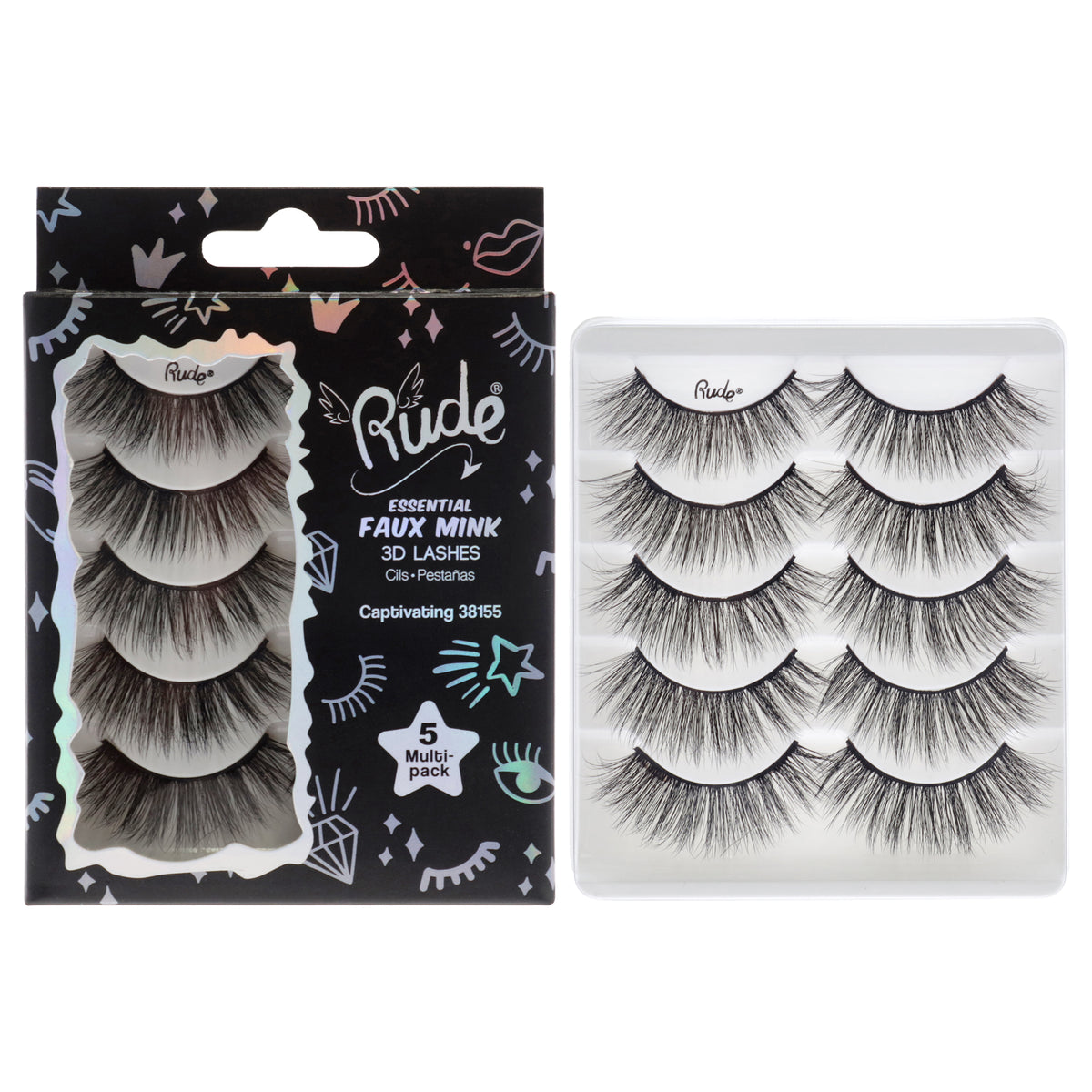 Essential Faux Mink 3D Lashes - Captivating by Rude Cosmetics for Women - 5 Pair Eyelashes