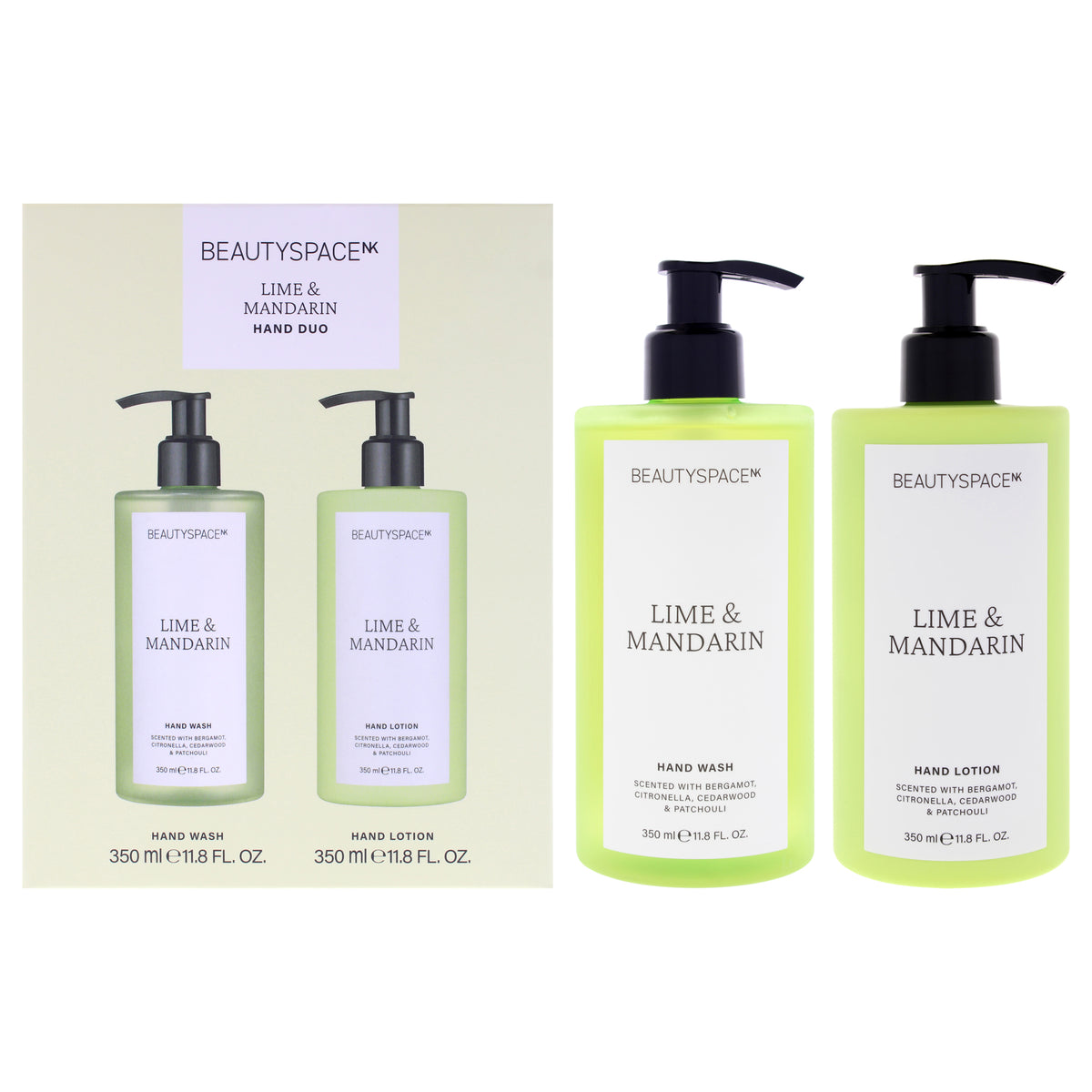 Beauty Space Hand Duo - Limen and Mandarin by BeautySpace for Unisex - 2 Pc 11.8oz Hand Lotion, 11.8oz Hand Wash
