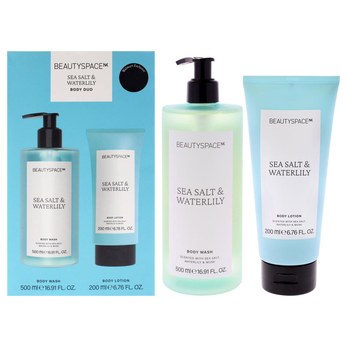 Beauty Space Body Duo - Sea Salt and Waterlily by BeautySpace for Unisex - 2 Pc 16.91oz Body Wash , 6.76oz Body Lotion