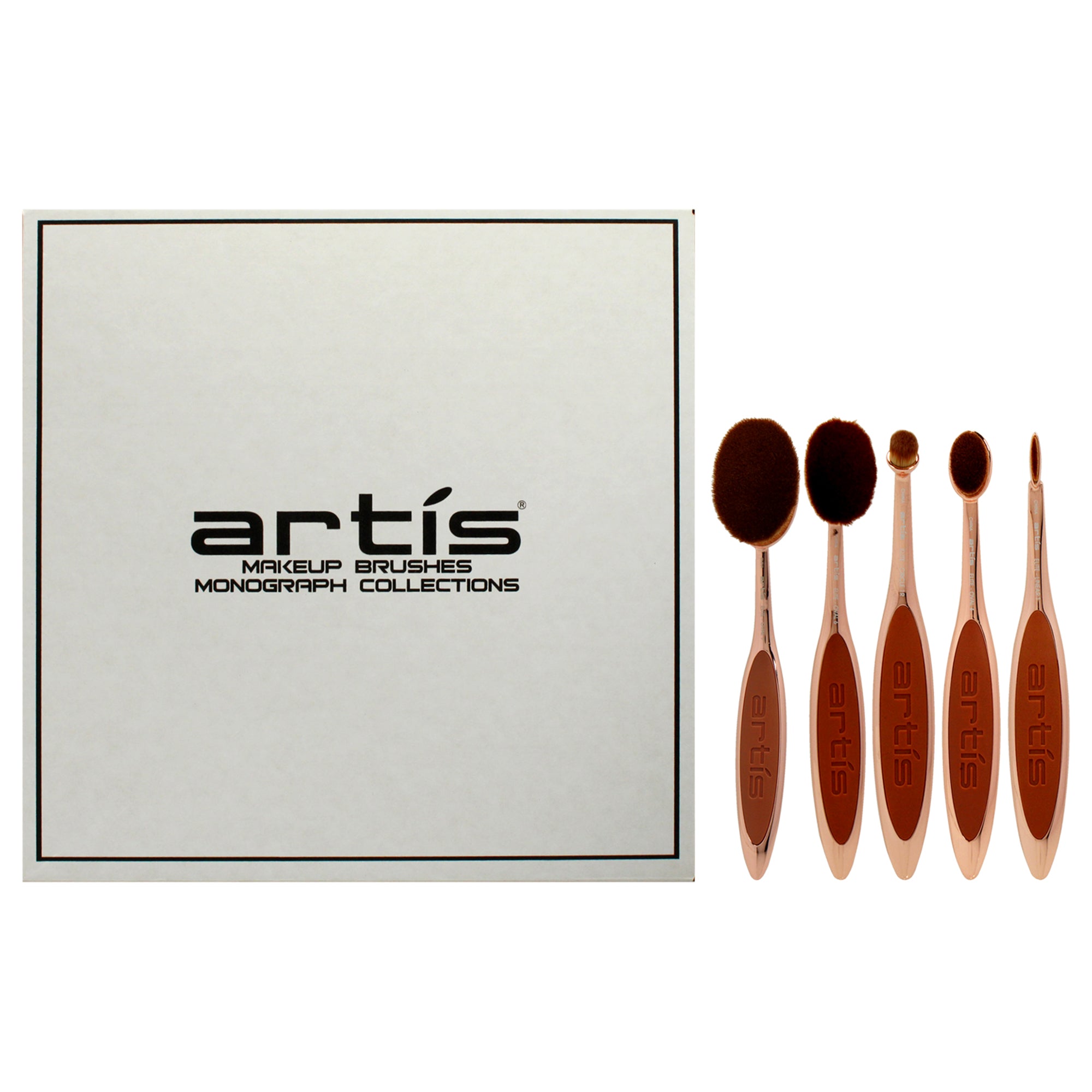 Elite 5 Brush Set - Rose Gold by Artis for Women - 5 Pc Elite Collection Oval Brush 7 - Rose Gold, Elite Collection Oval Brush 6 - Rose Gold, Elite Collection Oval Brush 4 - Rose Gold, Elite Collection Linear Brush 1- Rose Gold, Elite Collection Circle Brush 1R - Rose Gold