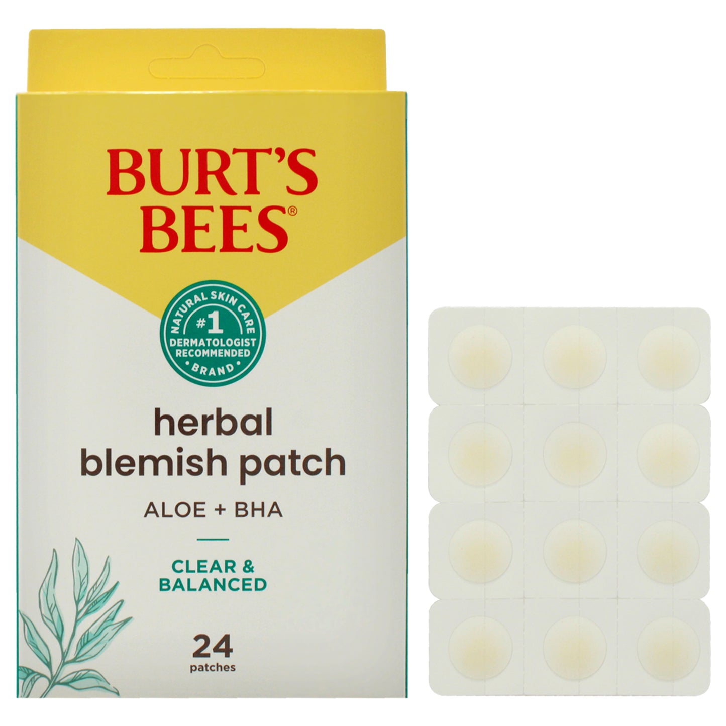 Clear and Balanced Herbal Blemish Patch by Burts Bees for Women - 24 Count Patches