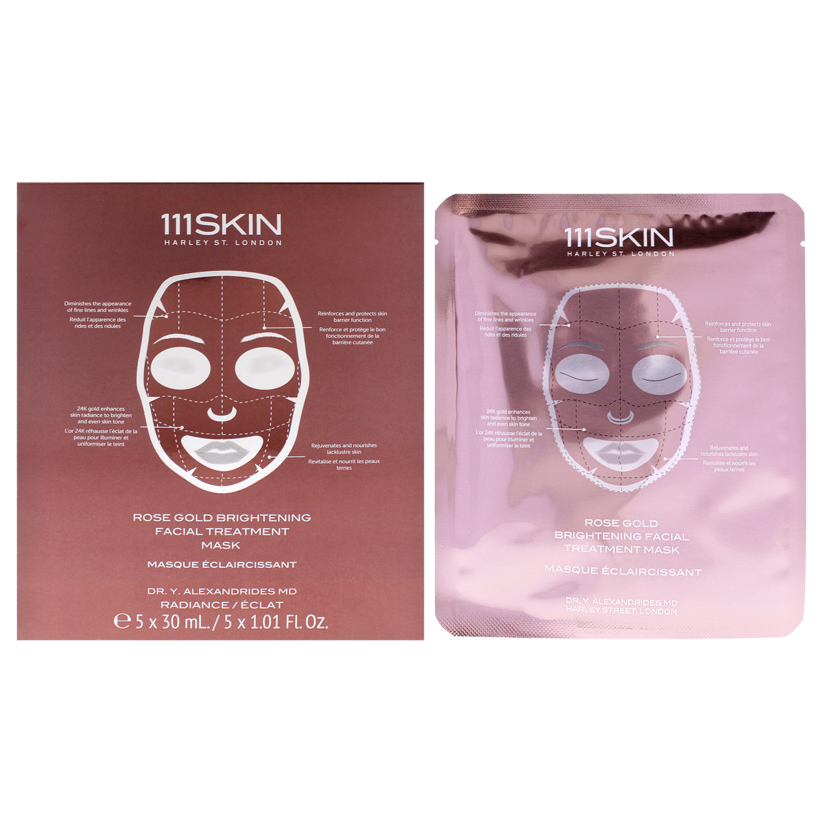 Rose Gold Brightening Facial Treatment Mask by 111Skin for Unisex - 5 Pc Mask