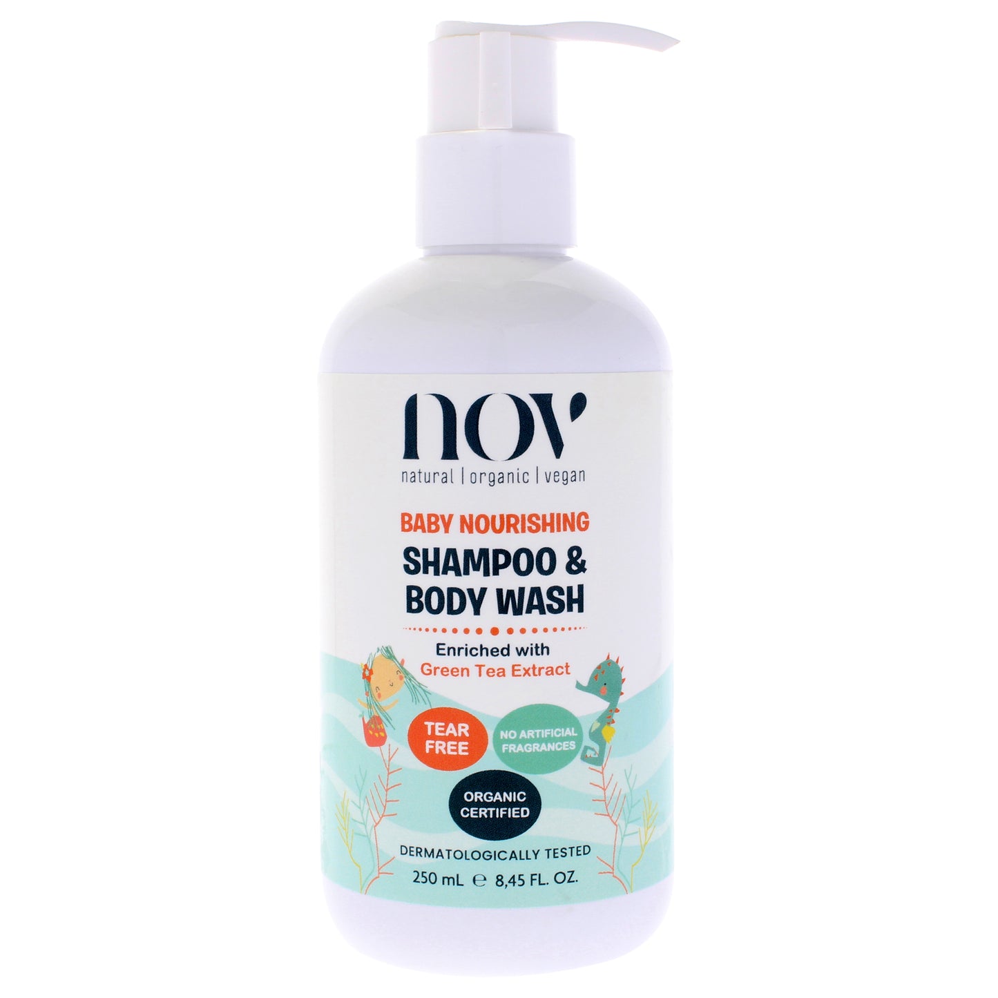 Baby Nourishing Shampoo and Body Wash by NOV Natural Organic Vegan for Kids - 8.45 oz Shampoo