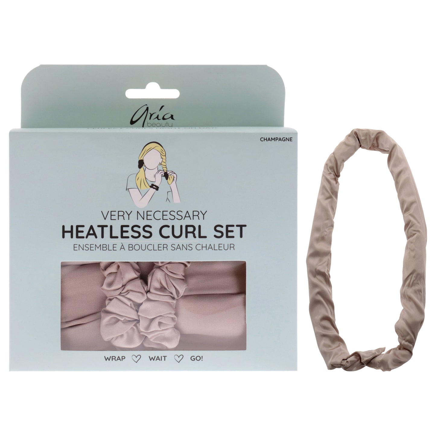 Very Necessary Heatless Curl Set - Champagne 3 Pc 1 Curling Rod Headband