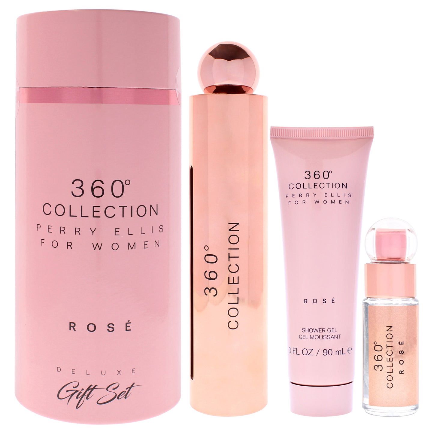 360 Rose by Perry Ellis for Women - 3 Pc Gift Set 3.4oz EDP Spray, 0.25oz EDP Spray , 3oz Shower Gel