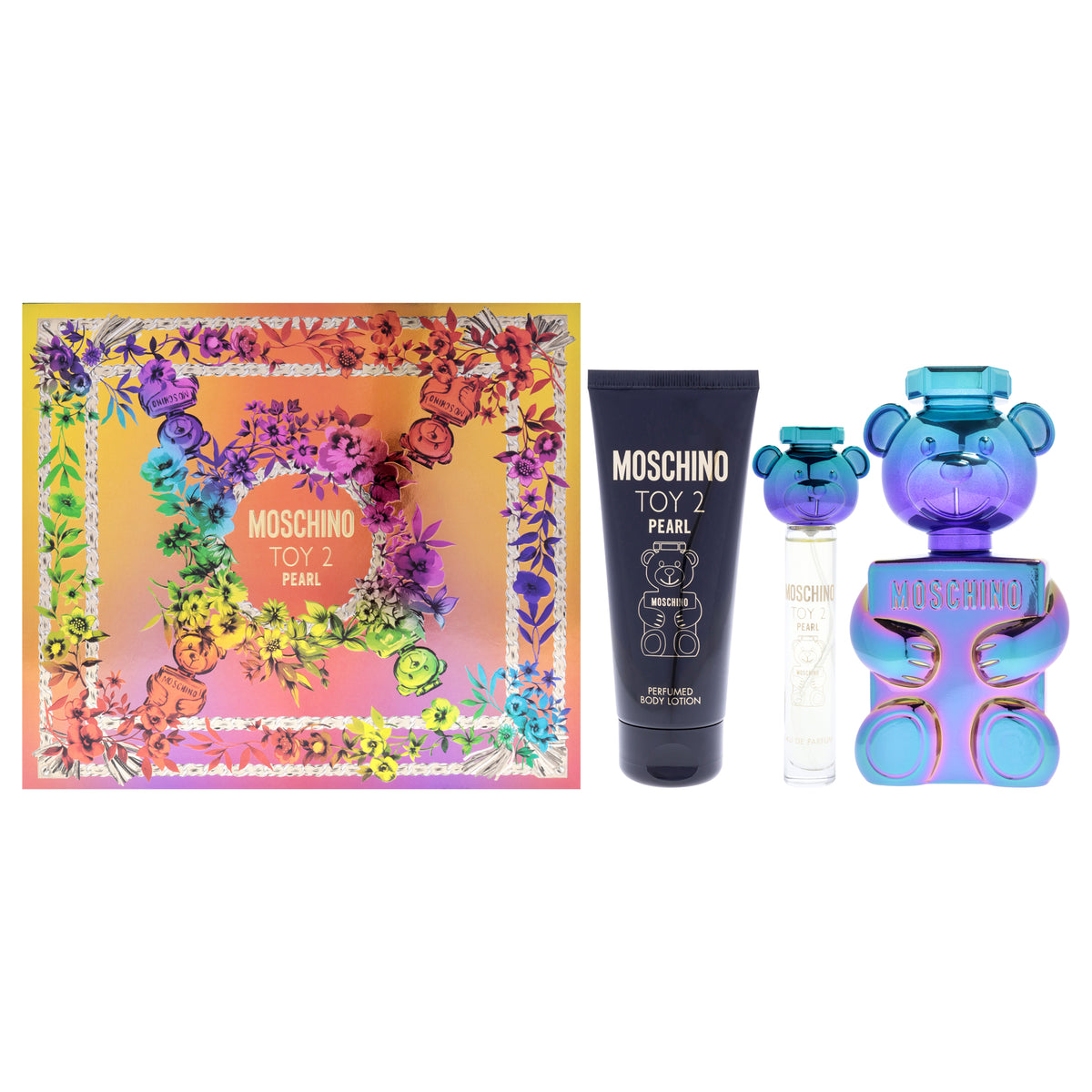 Moschino Toy 2 Pearl by Moschino for Unisex - 3 Pc Gift Set 3.4oz EDP Spray, 3.4oz Body Lotion, 0.3oz EDP Spray (Mini)