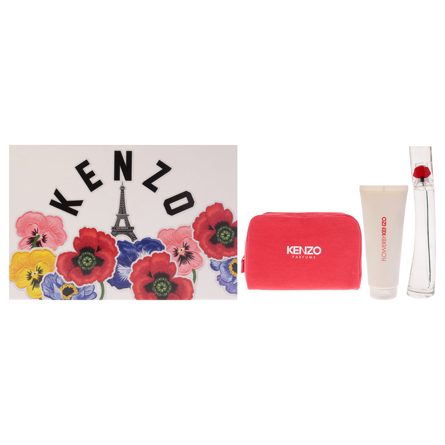 Flower by Kenzo for Women - 3 Pc Gift Set 1.7oz EDP Spray, 2.5oz Body Milk, Pouch