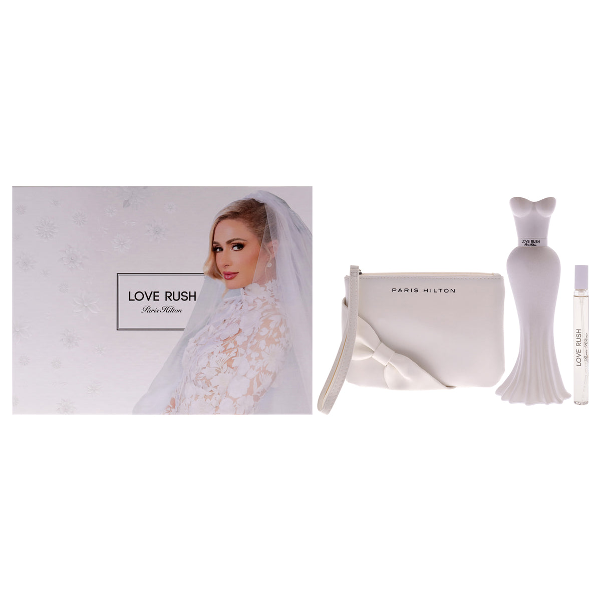 Love Rush by Paris Hilton for Women - 3 Pc Gift Set 3.4oz EDP Spray, 0.33oz EDP Spray (Mini), Wristlet Bag