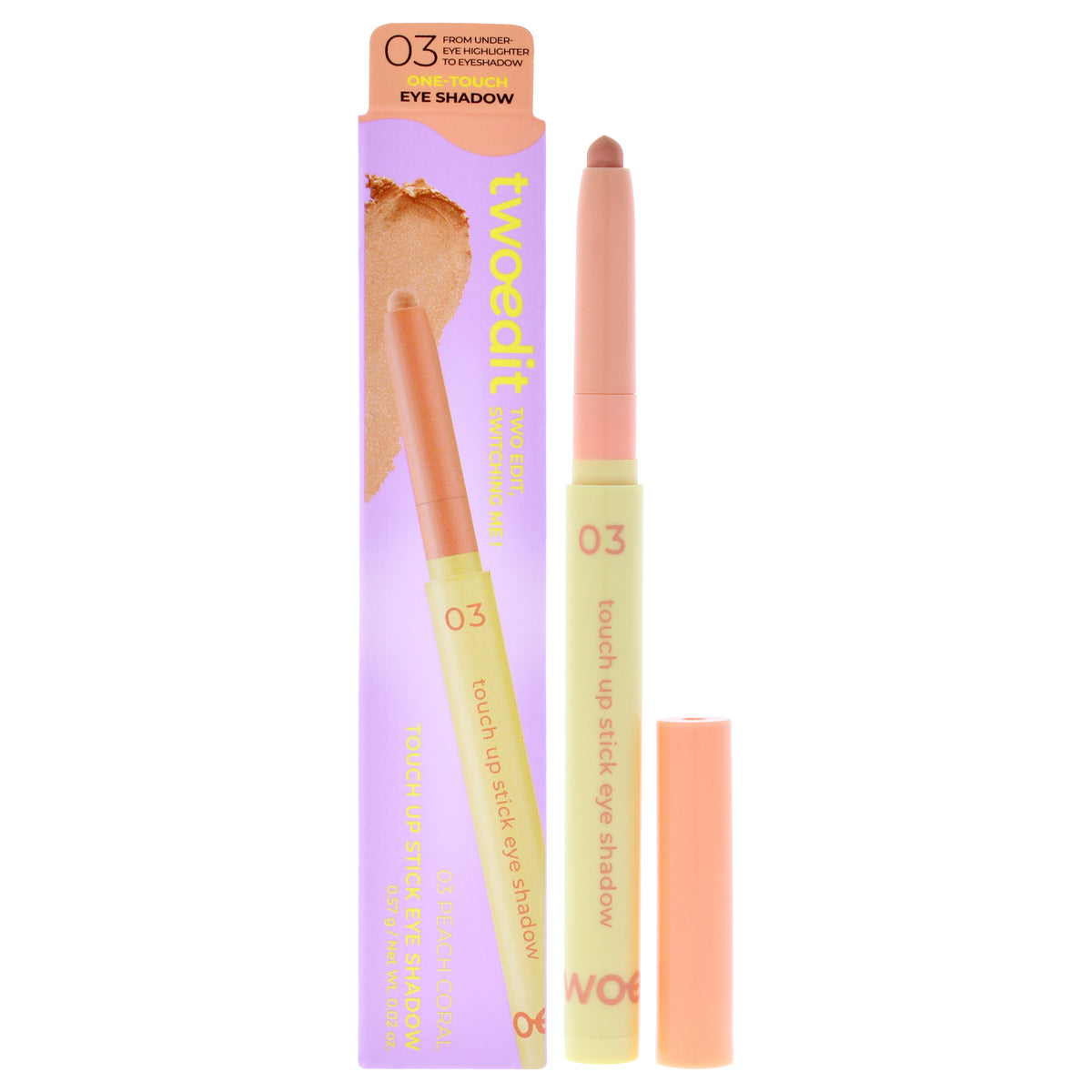 Touch Up Stick Eye Shadow - 03 Peach Coral by Two Edit for Women - 0.02 oz Eye Shadow