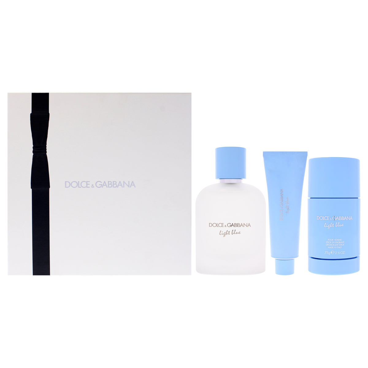 Light Blue by Dolce and Gabbana for Men - 3 Pc Gift Set 3.38oz EDT Spray, 1.69oz Shower Gel, 2.6oz Deodorant Stick
