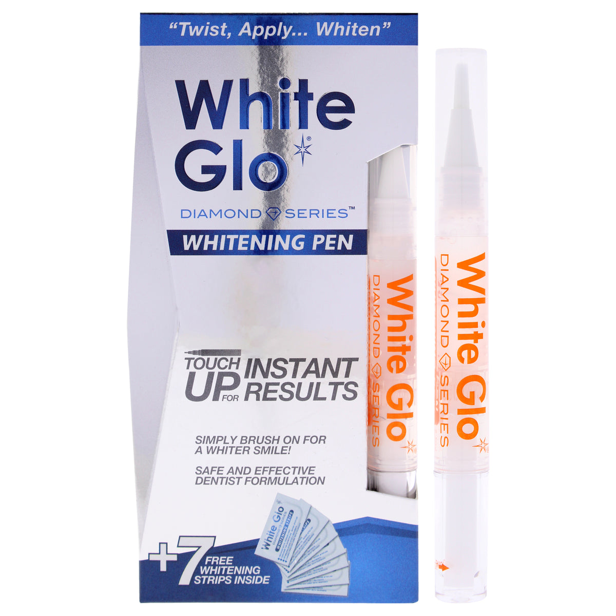 Diamond Series Whitening Pen and Strips by White Glo for Unisex - 2 Pc 0.084oz Whitening Pen, 7 Teeth Whitening Strips