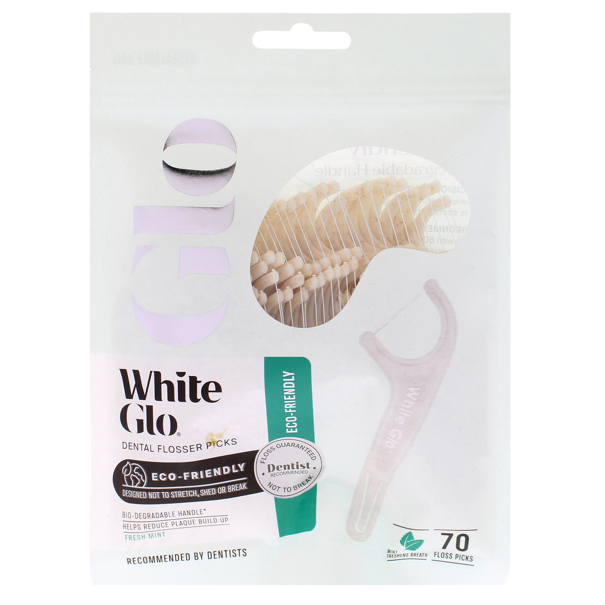 Dental Flosser Picks - Eco-Friendly by White Glo for Unisex - 70 Count Floss