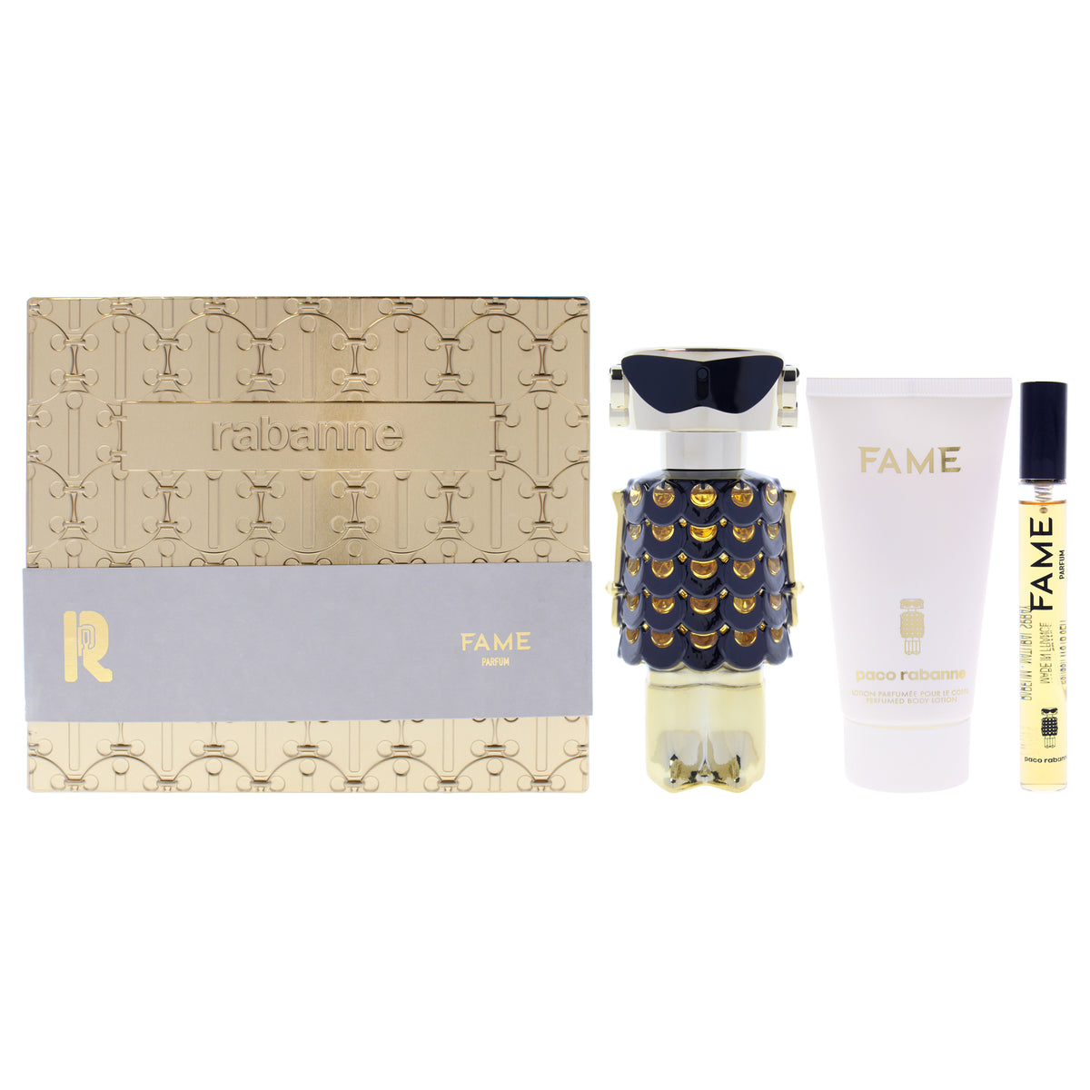 Fame by Paco Rabanne for Women - 3 Pc Gift Set 2.7oz Parfum Spray, 0.34oz Parfum Spray (Mini), 2.5oz Body Lotion