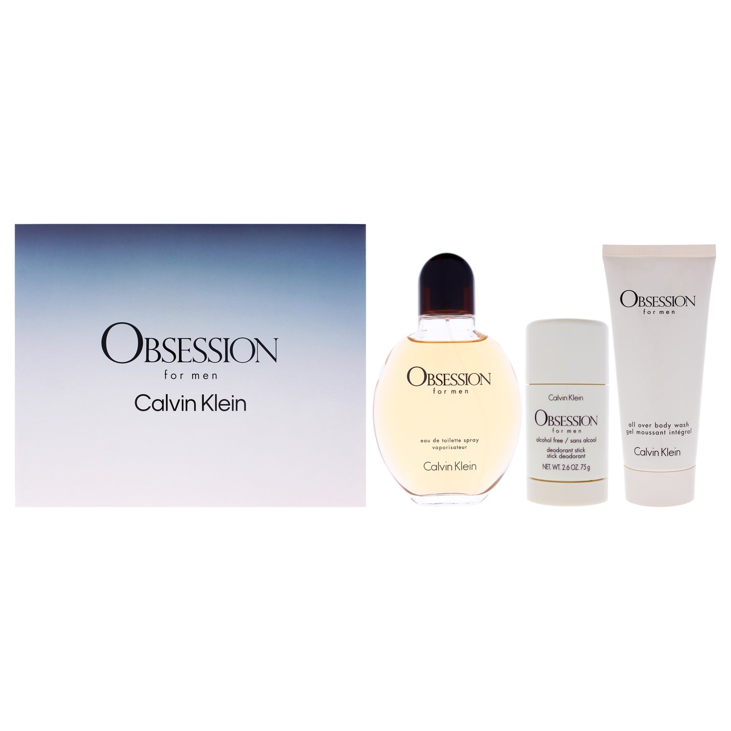 Obsession by Calvin Klein for Men - 3 Pc Gift Set 4.2oz EDT Spray, 3.3oz Body Wash, 2.6oz Deodorant Stick