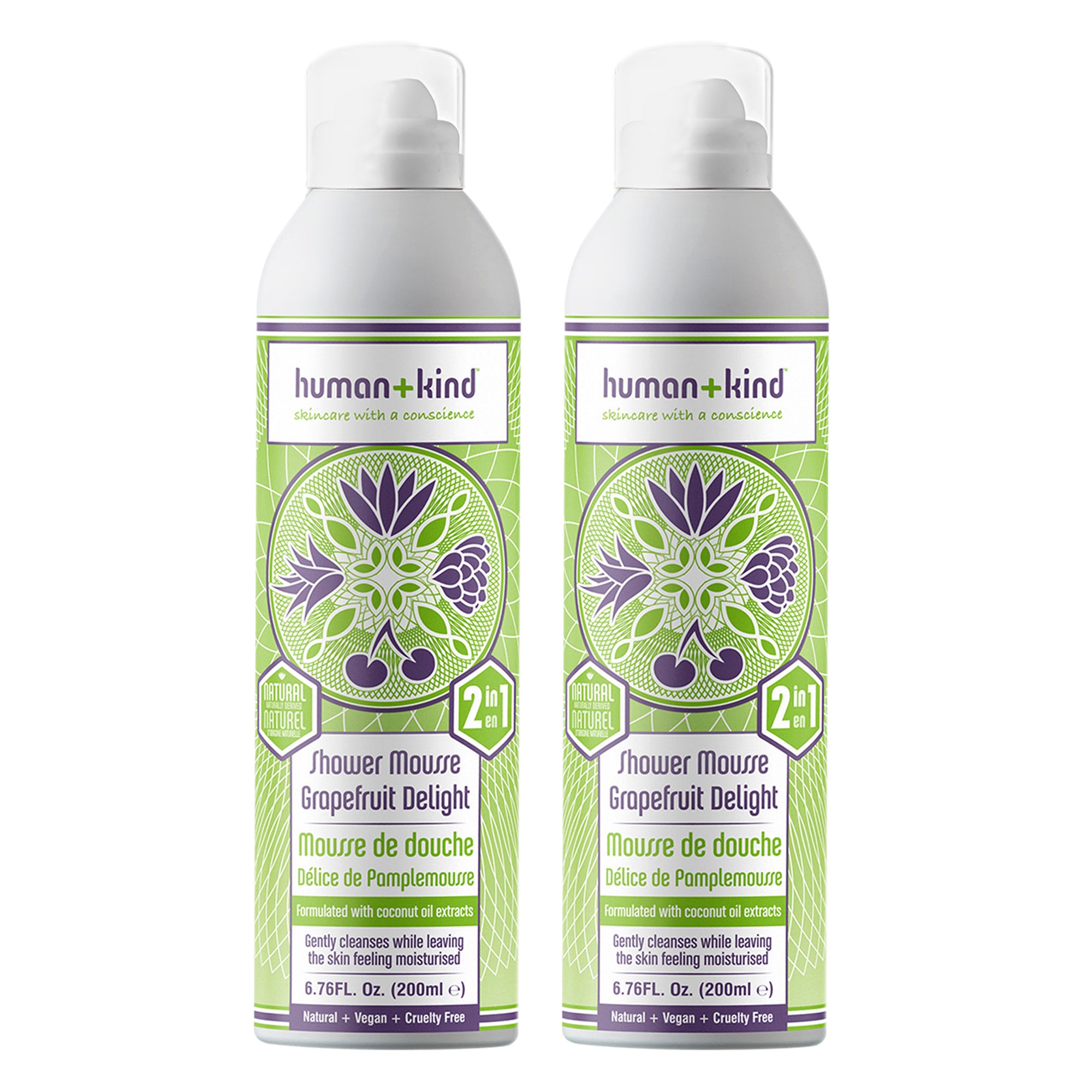 Shower Mousse Bodywash - Grapefruit Delight - Pack of 2 by Human+Kind for Unisex - 6.76 oz Body Wash