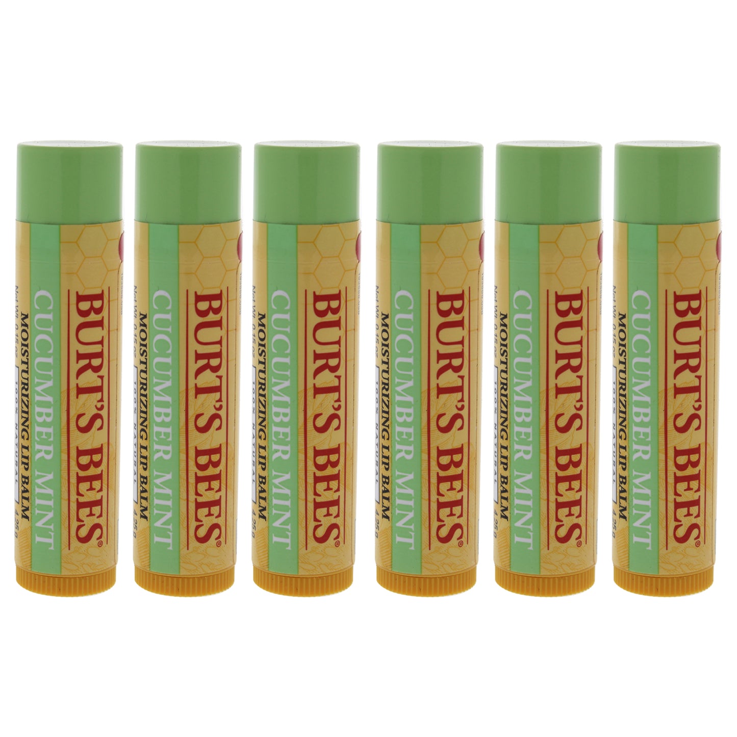Cucumber Mint Moisturizing Lip Balm by Burts Bees for Women - 0.15 oz Lip Balm - Pack of 6