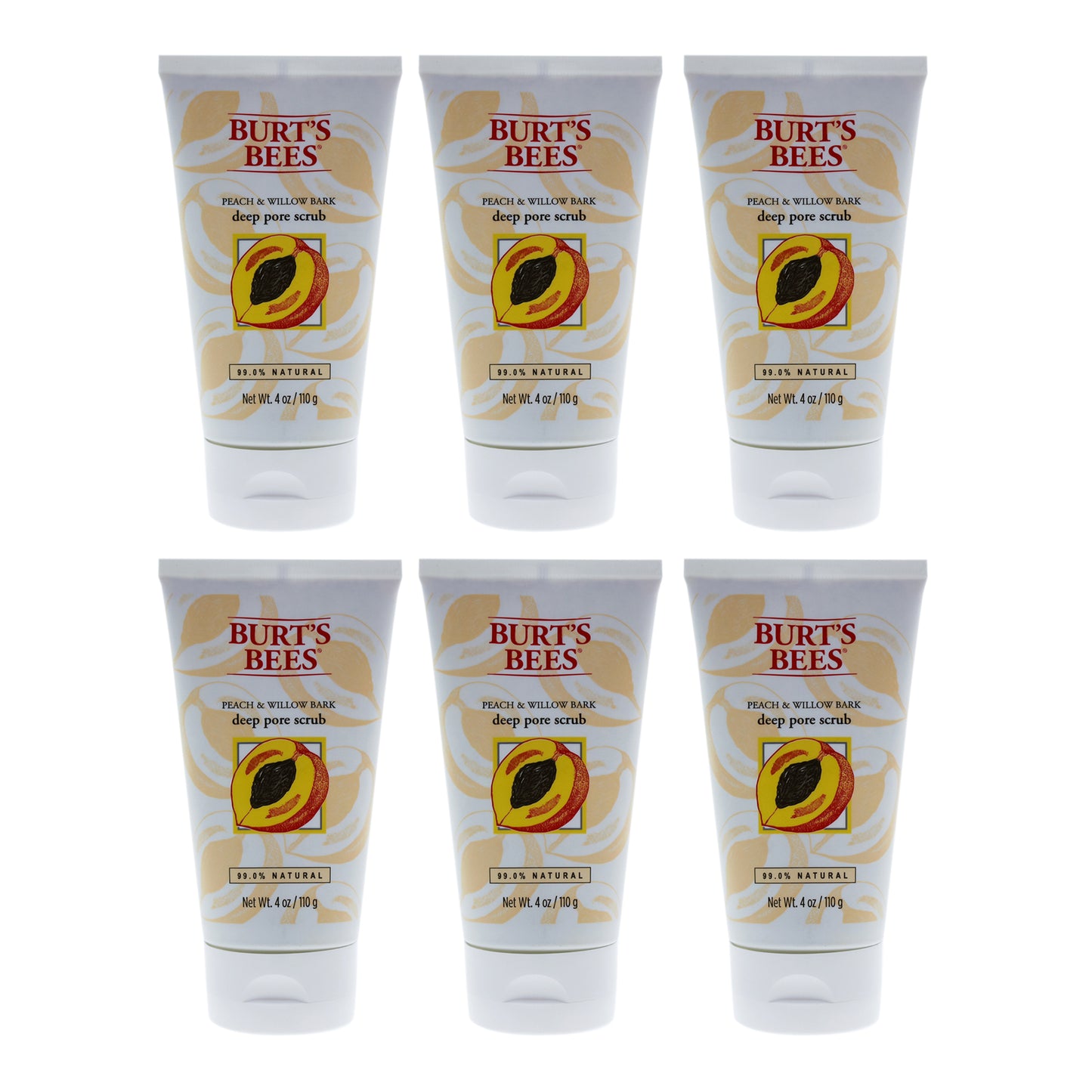 Peach and Willow Bark Deep Pore Scrub by Burts Bees for Women - 4 oz Scrub - Pack of 6