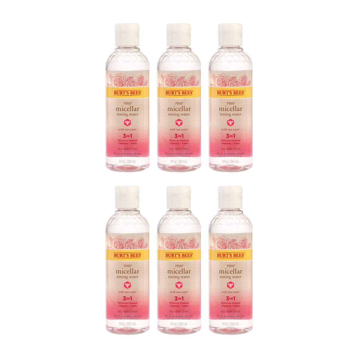 Rose Micellar Toning Water by Burts Bees for Women - 8 oz Toner - Pack of 6