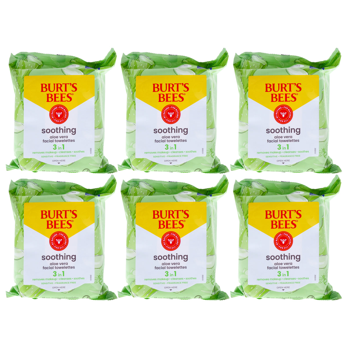 Facial Cleansing Towelettes Sensitive by Burts Bees for Unisex - 30 Count Towelettes - Pack of 6