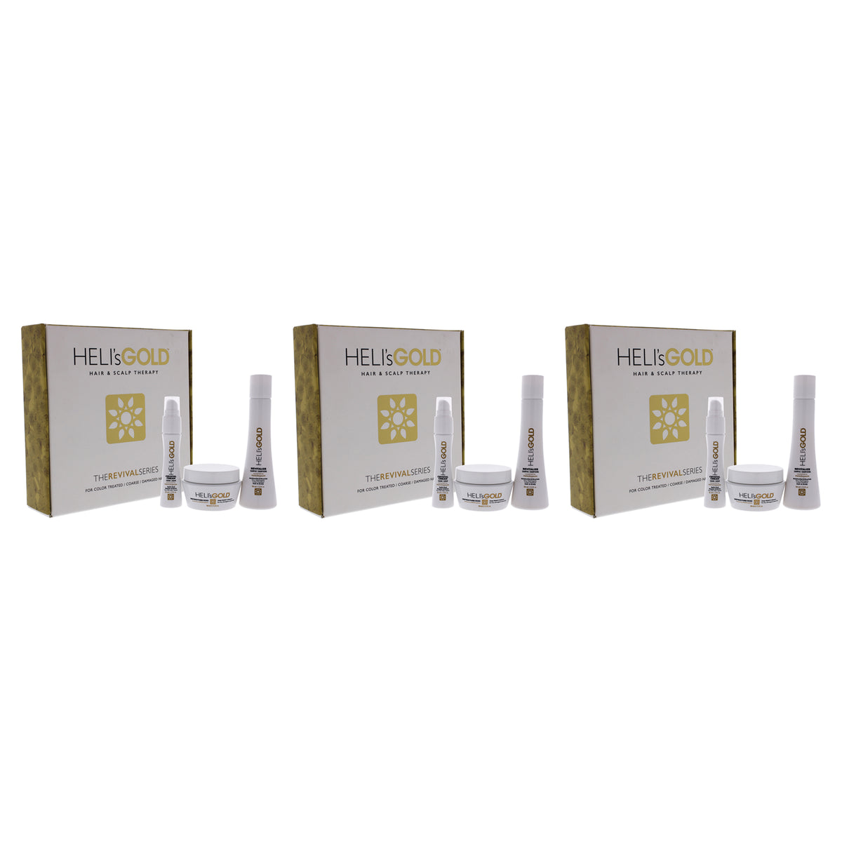The Revival Series Travel Kit by Helis Gold for Unisex - 3 Pc 3.3oz Revitalize Shampoo, 3.3oz Restructure Mask, 1oz Crystal Cream - Pack of 3