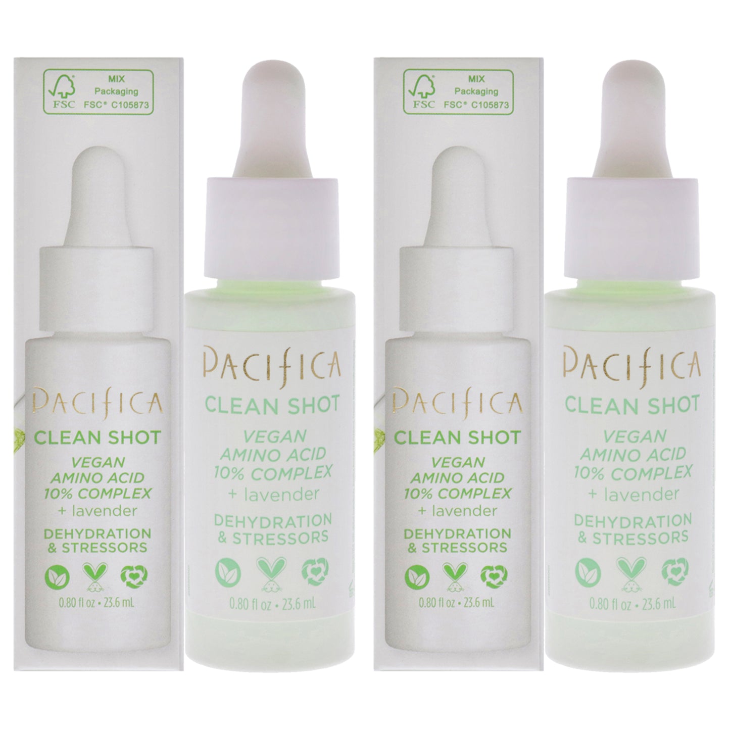 Clean Shot Vegan Amino Acid 10 Percent Complex by Pacifica for Unisex - 0.8 oz Serum - Pack of 2