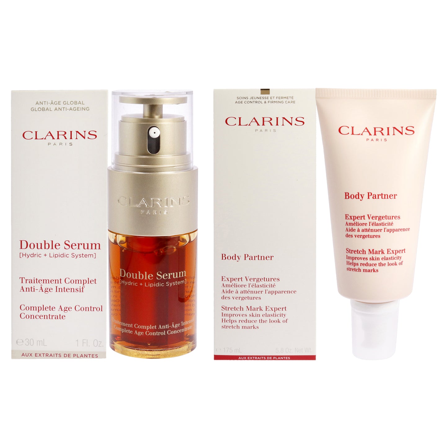 Double Serum Complete Age Control Concentrate and Body Partner Stretch Mark Expert Kit 2 Pc Kit 1oz Serum