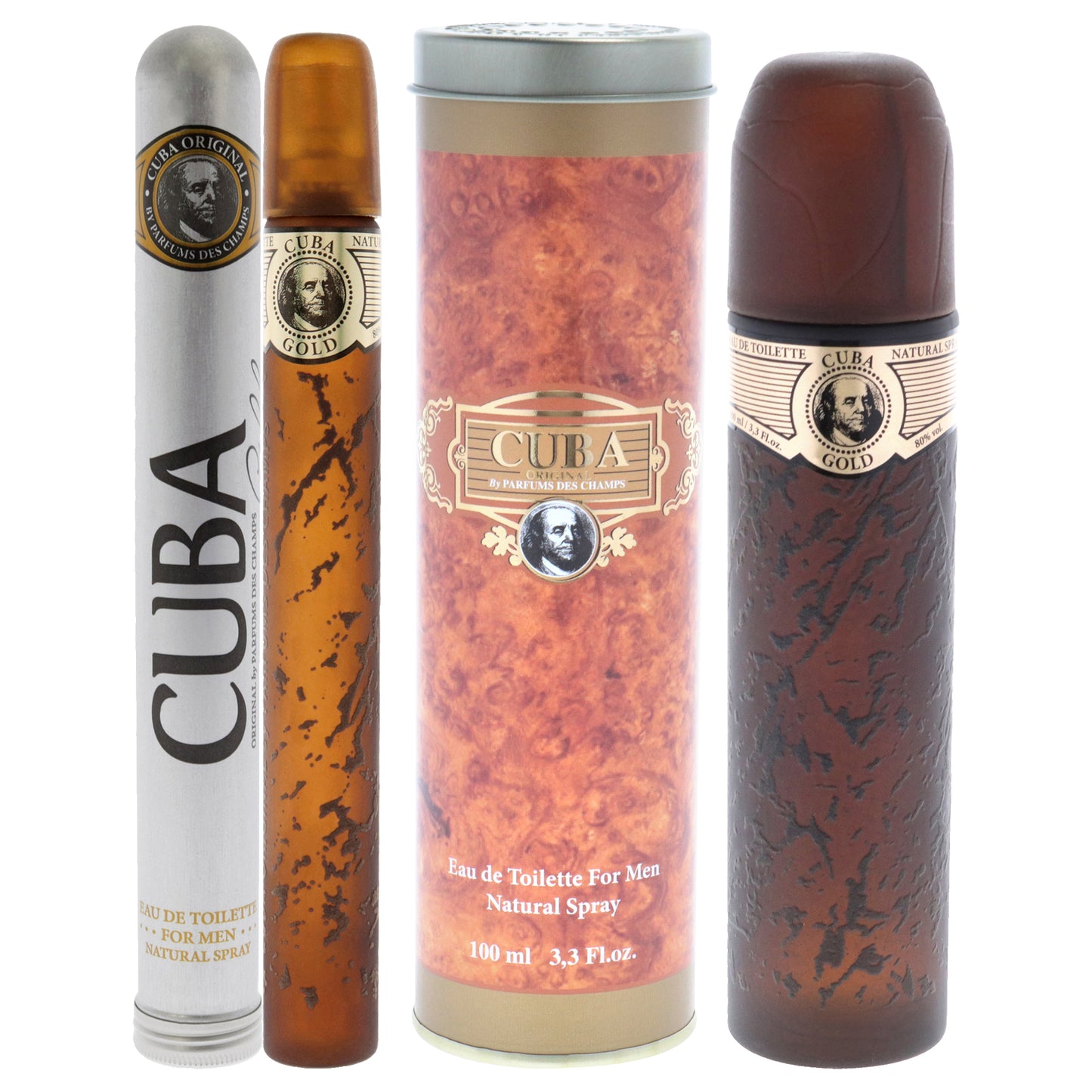 Cuba Gold Kit by Cuba for Men - 2 Pc Kit 3.3 oz EDT Spray, 1.17 oz EDT Spray