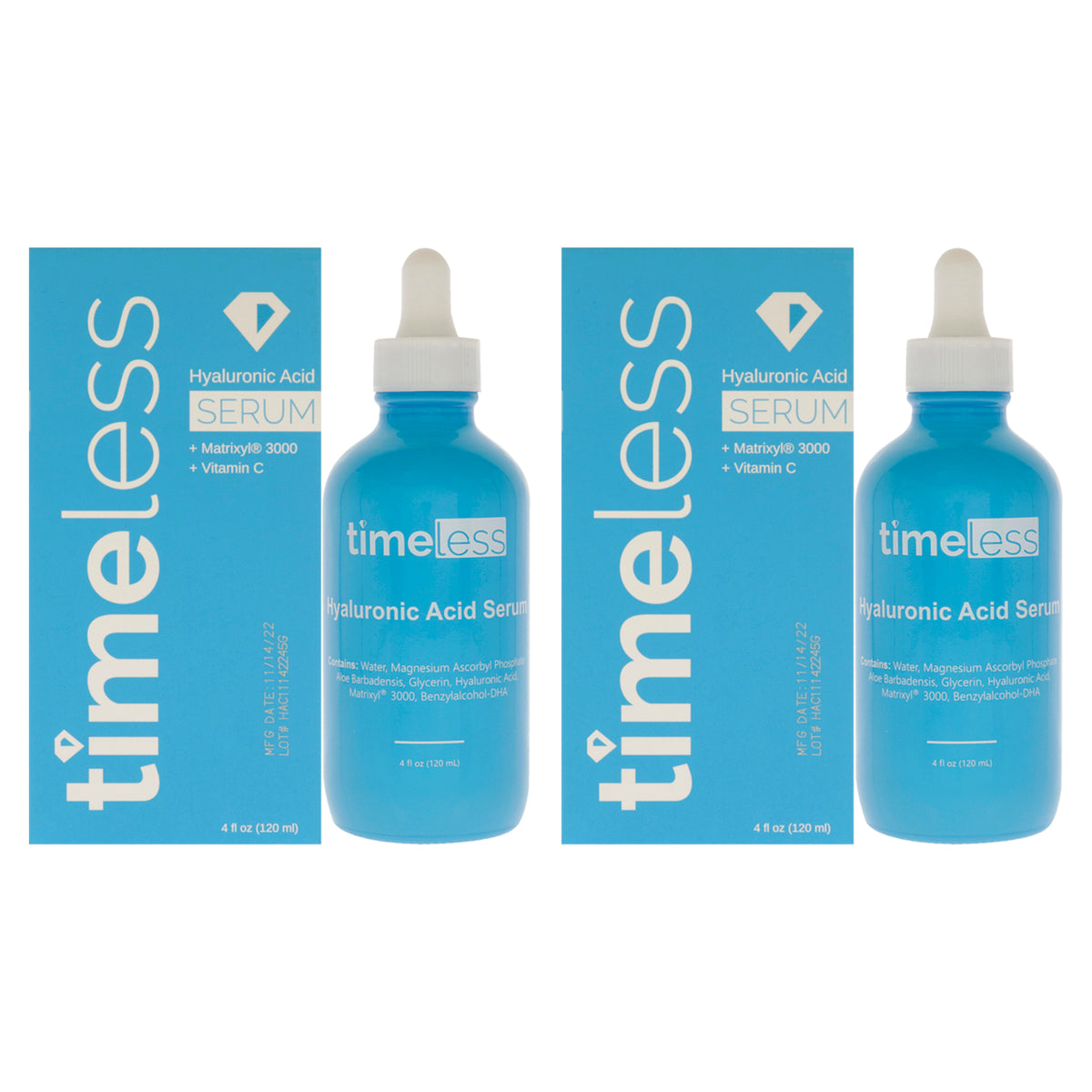 Hyaluronic Acid Vitamin C Serum by Timeless for Unisex - 4 oz Serum - Pack of 2