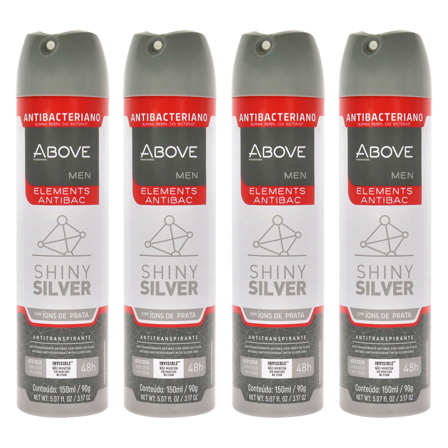 48 Hours Elements Antibac Antiperspirant Deodorant - Shine Silver by Above for Men - 3.17 oz Deodorant Spray - Pack of 4