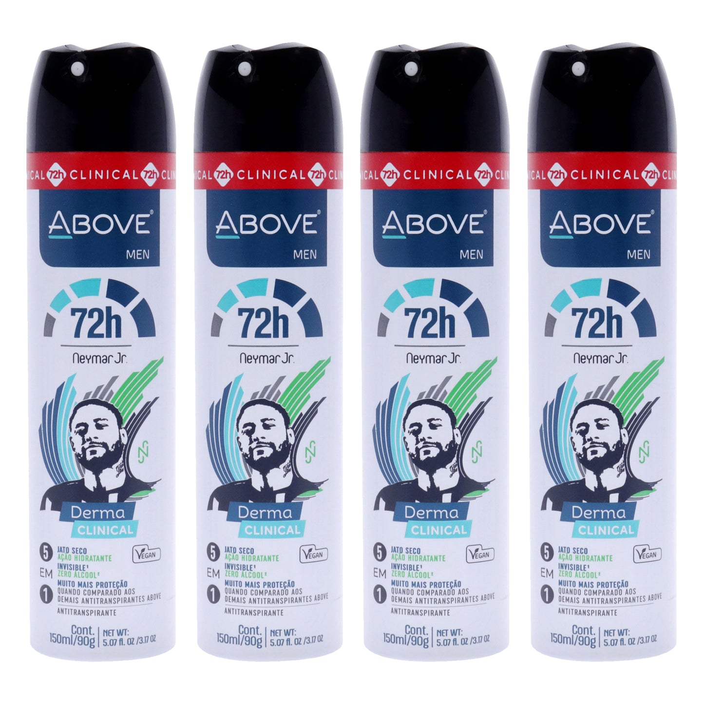 72 Hours Derma Clinical Antiperspirant Deodorant - Neymar Jr by Above for Men - 3.17 oz Deodorant Spray - Pack of 4