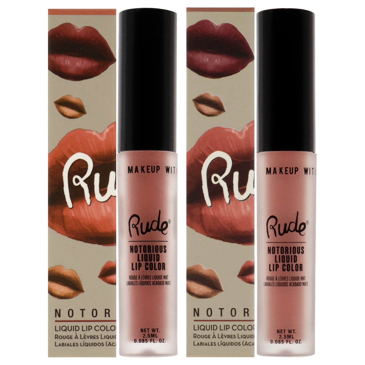 Notorious Rich Long Liquid Lip Color Kit by Rude Cosmetics for Women - 2 Pc Kit 2 X 0.1oz Lip Color - Below the Belt, False Hope