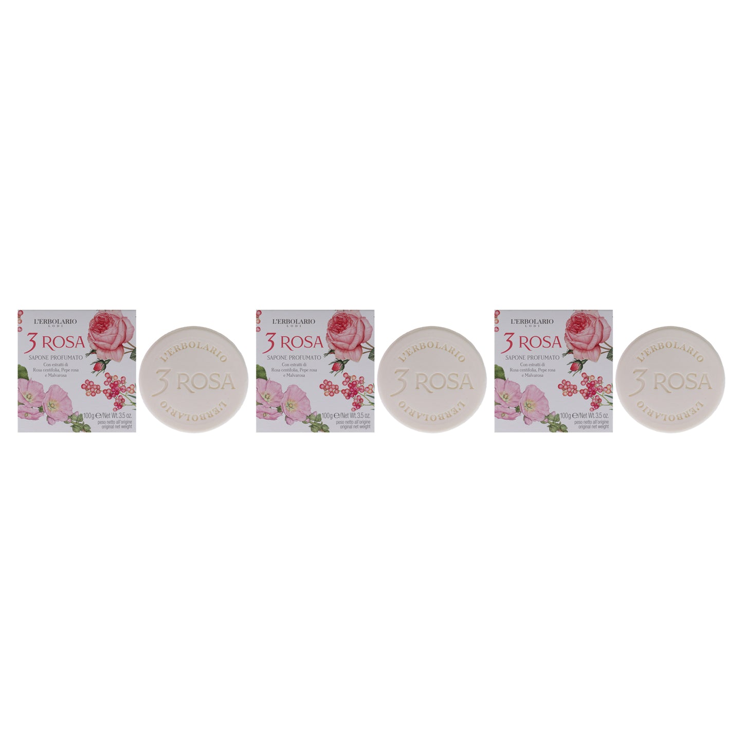 Perfumed Bar Soap - 3 Rose by LErbolario for Unisex - 3.5 oz Soap - Pack of 3