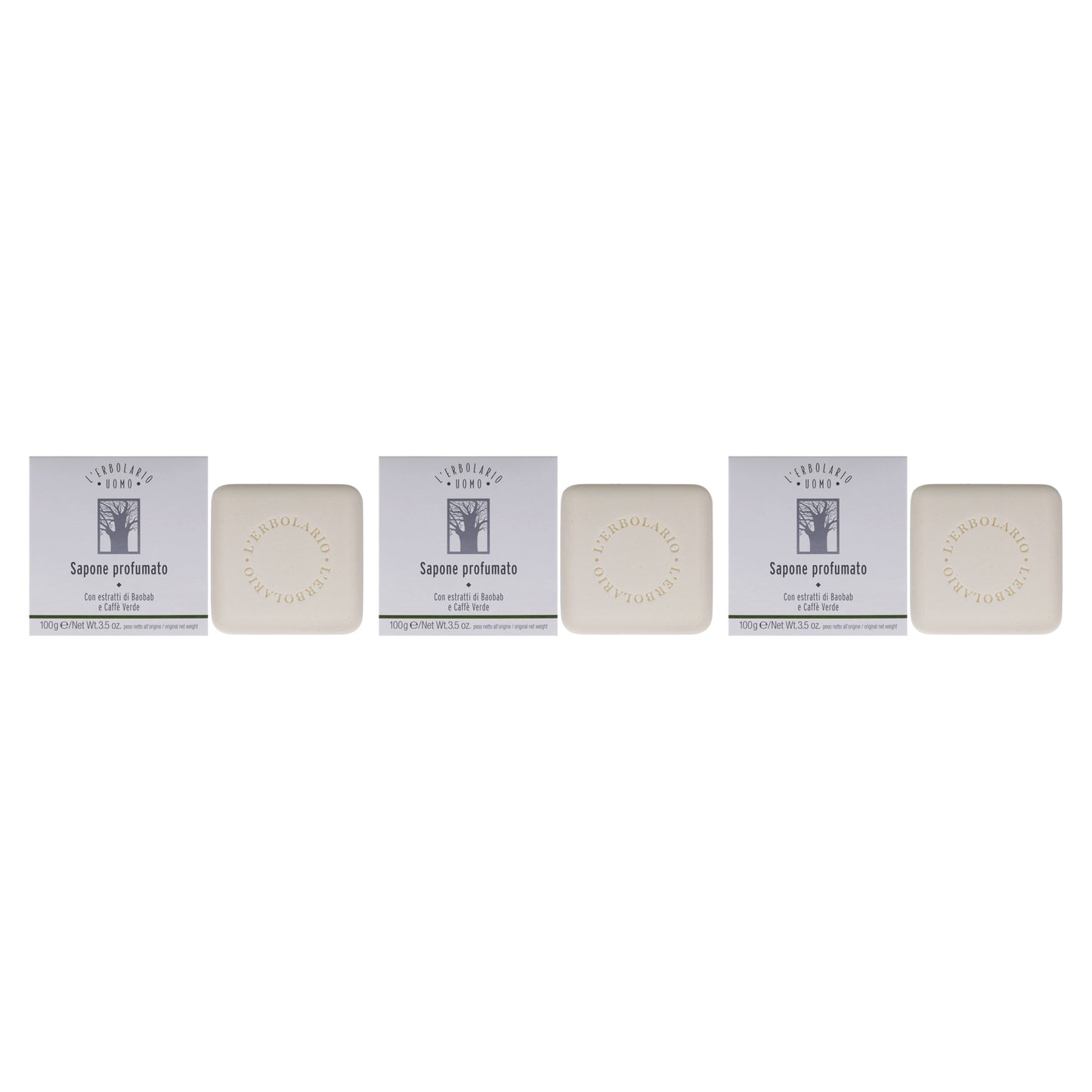 Soap - Uomo Baobab - Pack of 3 by LErbolario for Men - 3.5 oz Soap