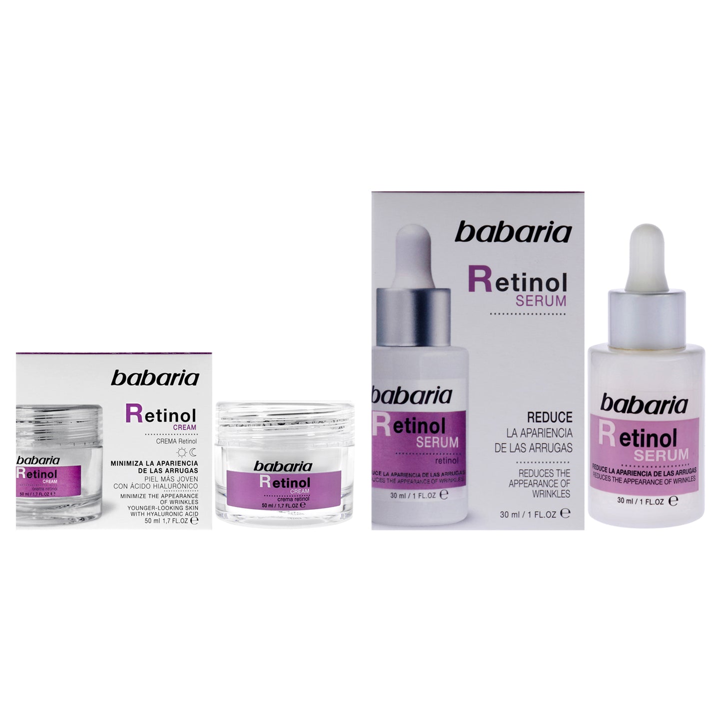 Retinol Face Kit by Babaria for Unisex - 2 Pc Kit 1oz Serum, 1.7 Rejuvenator Cream