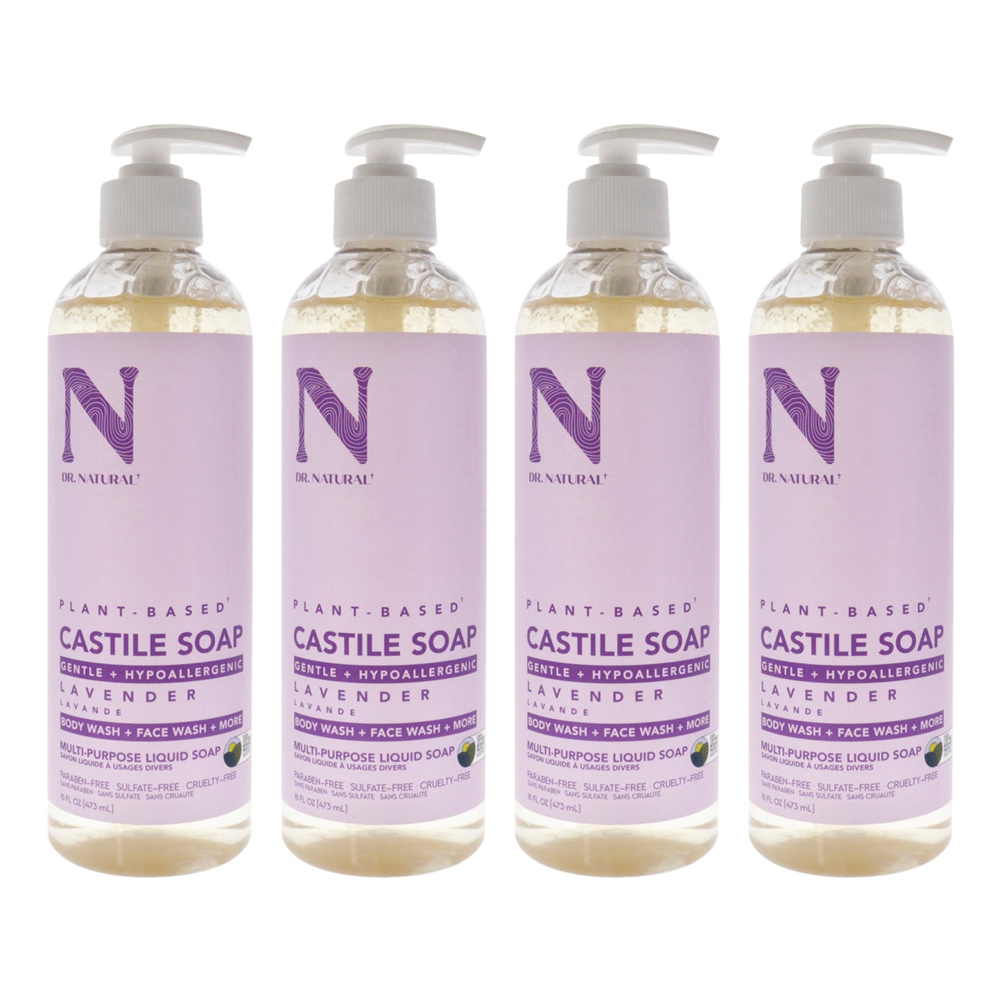 Castile Liquid Soap - Lavender by Dr. Natural for Unisex - 16 oz Soap - Pack of 4