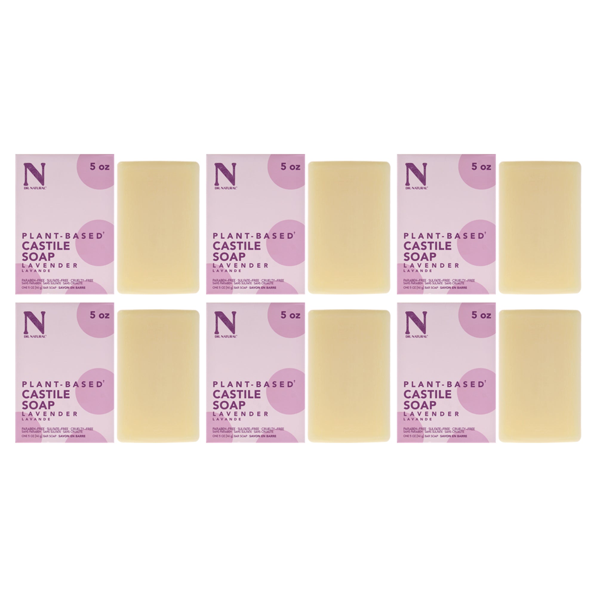 Castile Bar Soap - Lavender by Dr. Natural for Unisex - 5 oz Soap - Pack of 6