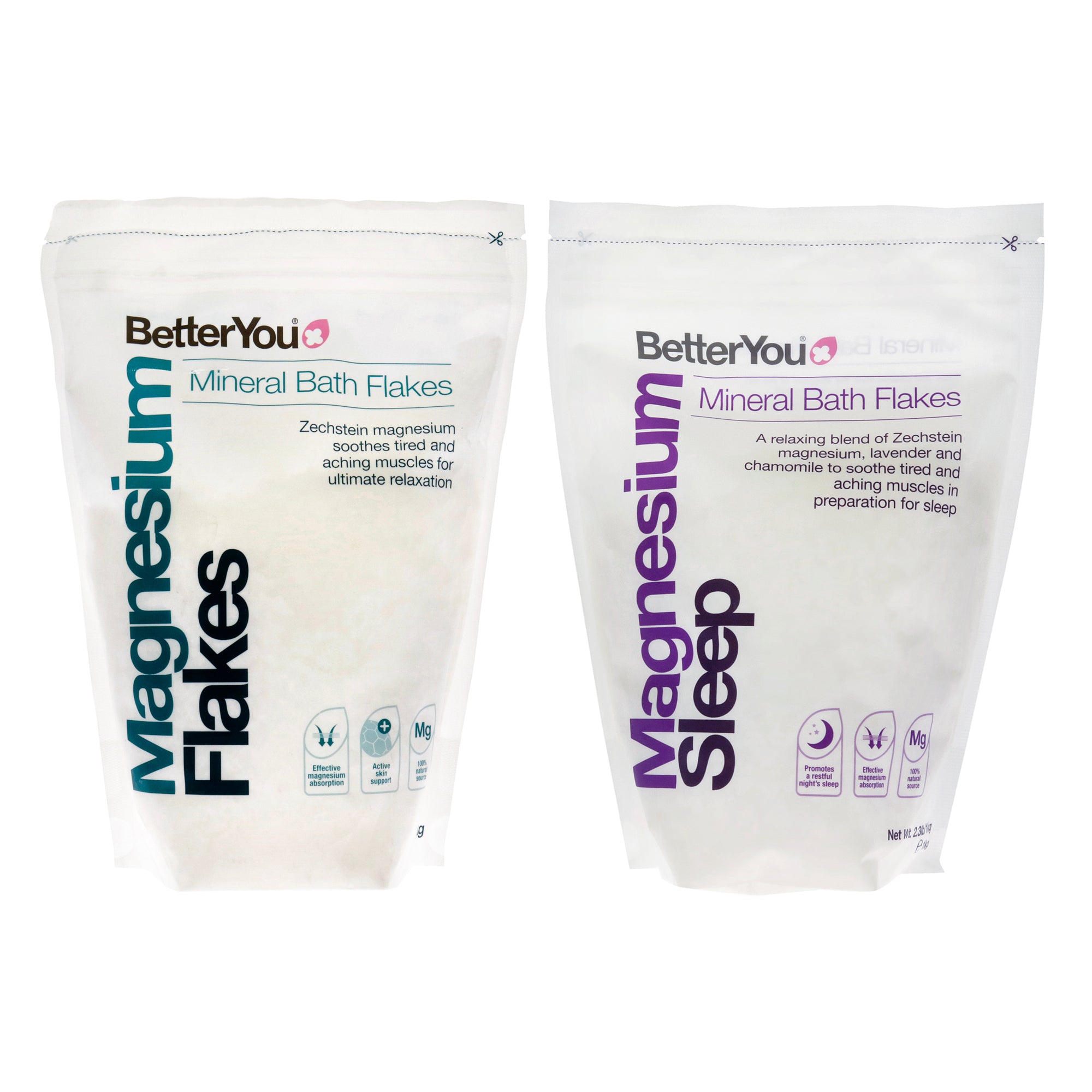 BY Flakes Bundle Kit by BetterYou for Unisex - 2 Pc Kit 35.2oz Magnesium Flakes Bath Salt, 35.2oz Magnesium Sleep Bath Salt