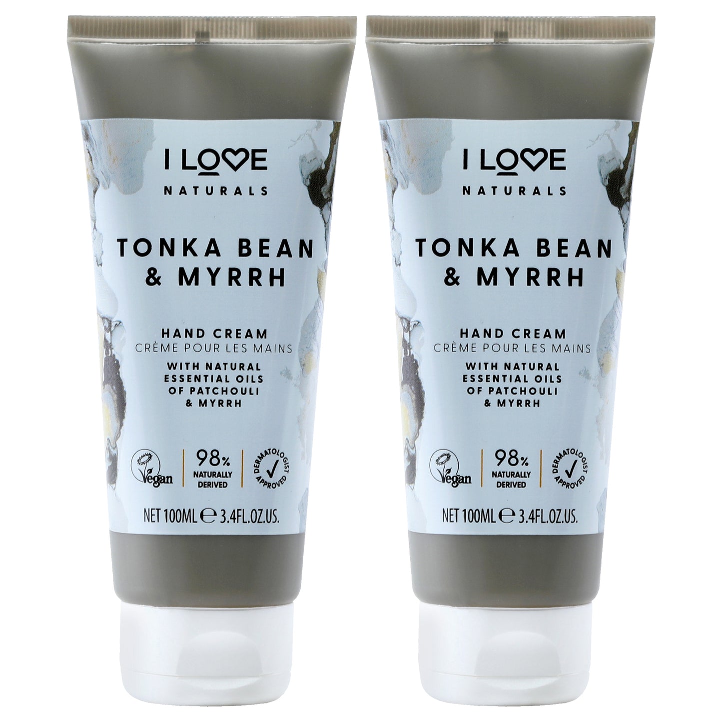 Tonka Bean and Myrrh Hand Cream by I Love Cosmetics for Women - 3.4 oz Cream - Pack of 2