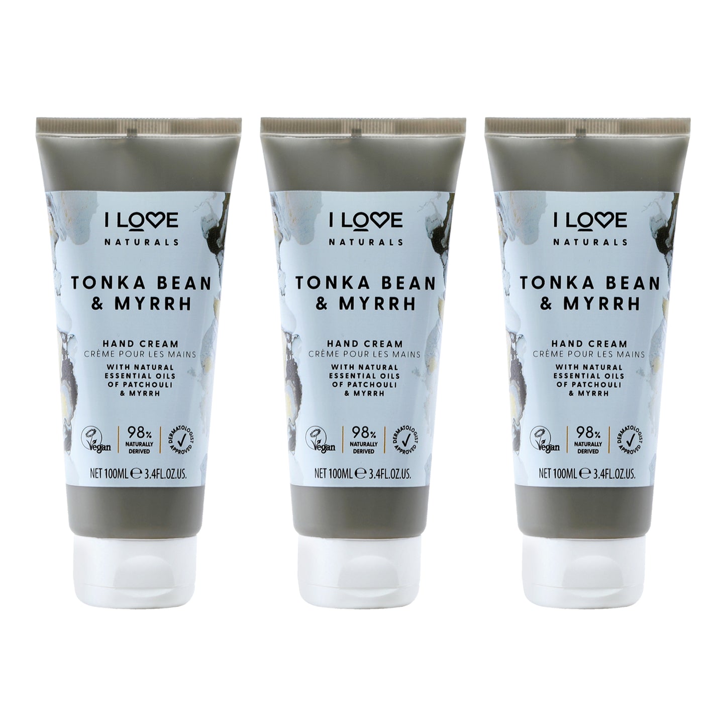 Tonka Bean and Myrrh Hand Cream by I Love Cosmetics for Women - 3.4 oz Cream - Pack of 3
