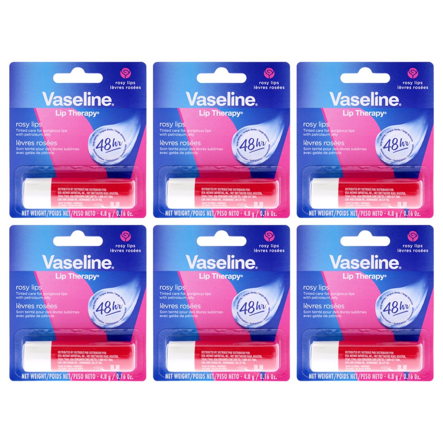 Lip Therapy Petroleum Jelly - Rosy Lips - Pack of 6 0.16 oz Lip Balm