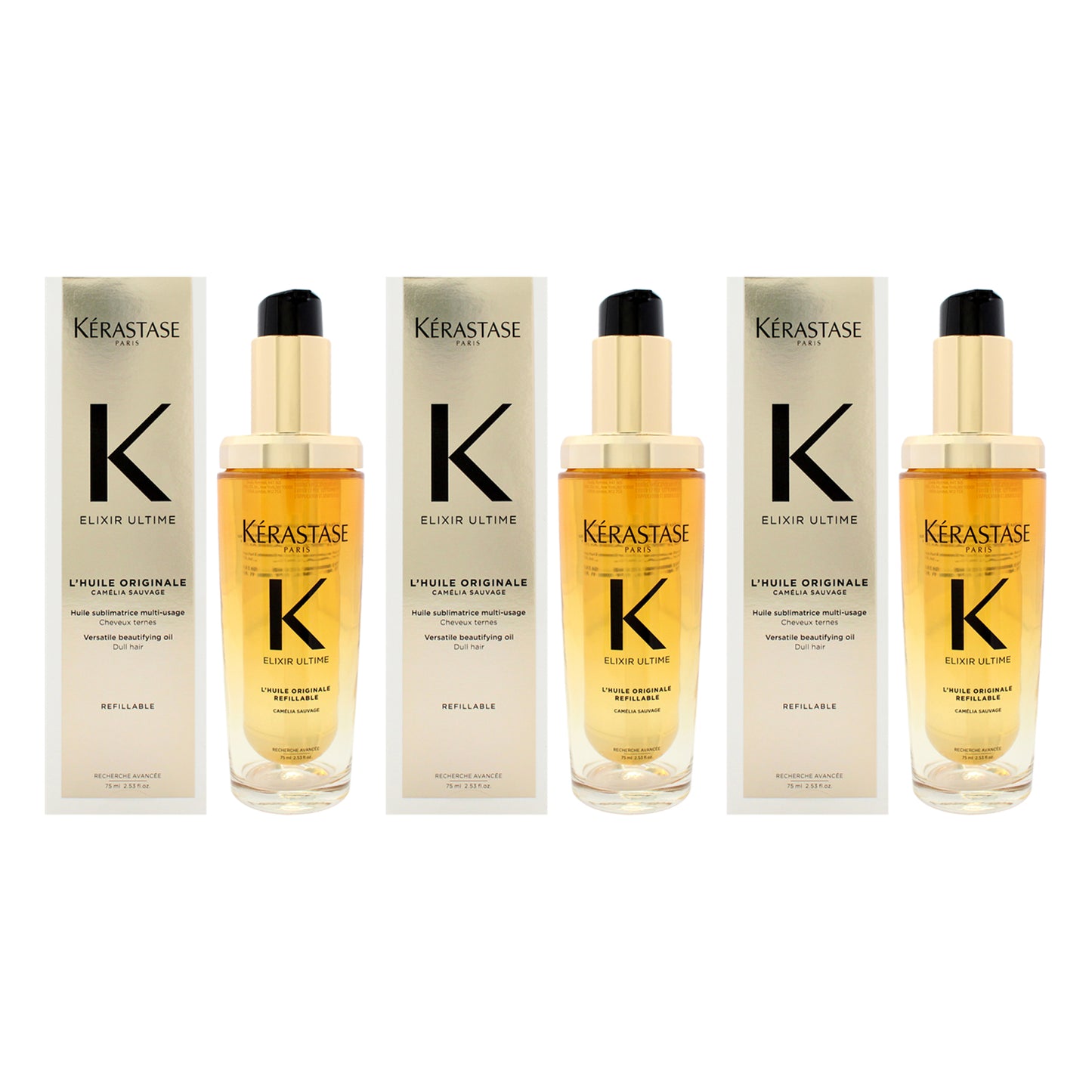 Elixir K Ultime Versatile Beautifying Oil - Pack of 3 2.53 oz Oil (Refillable)
