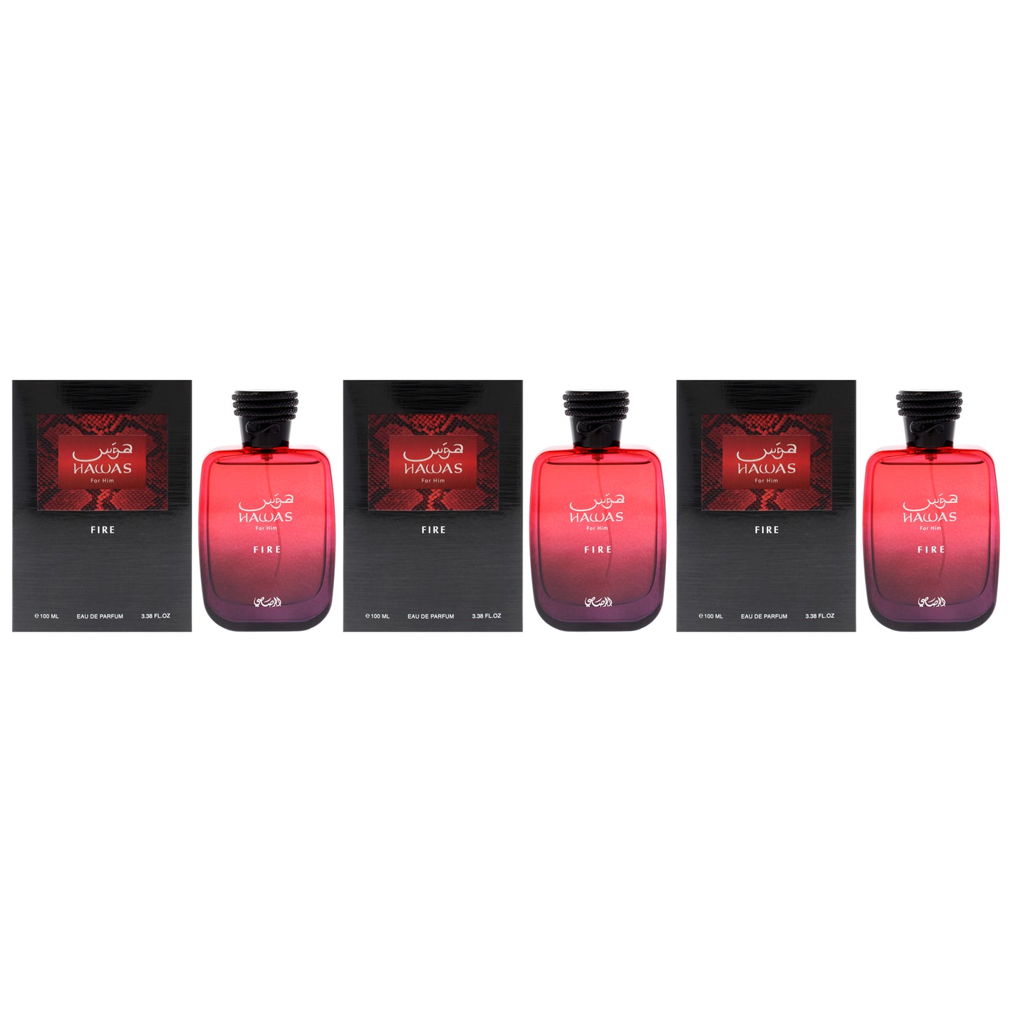 Hawas Collection - Hawas Fire - Pack of 3 3.38 oz EDP Spray