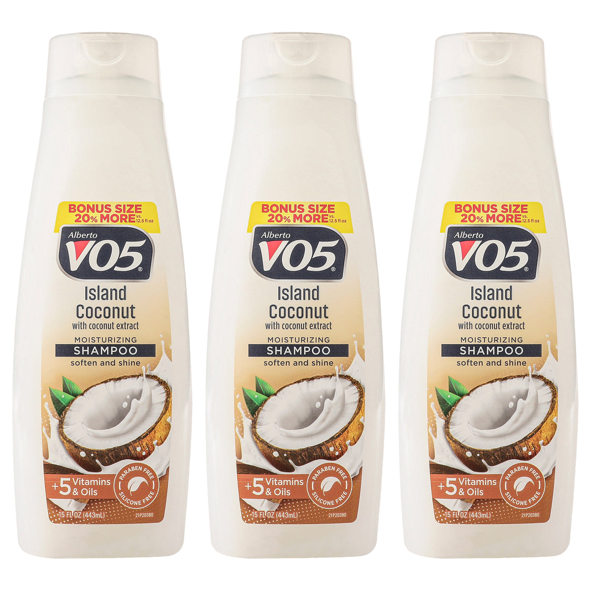 Moisturizing Island Coconut Shampoo by Alberto VO5 for Unisex - 15 oz Shampoo - Pack of 3