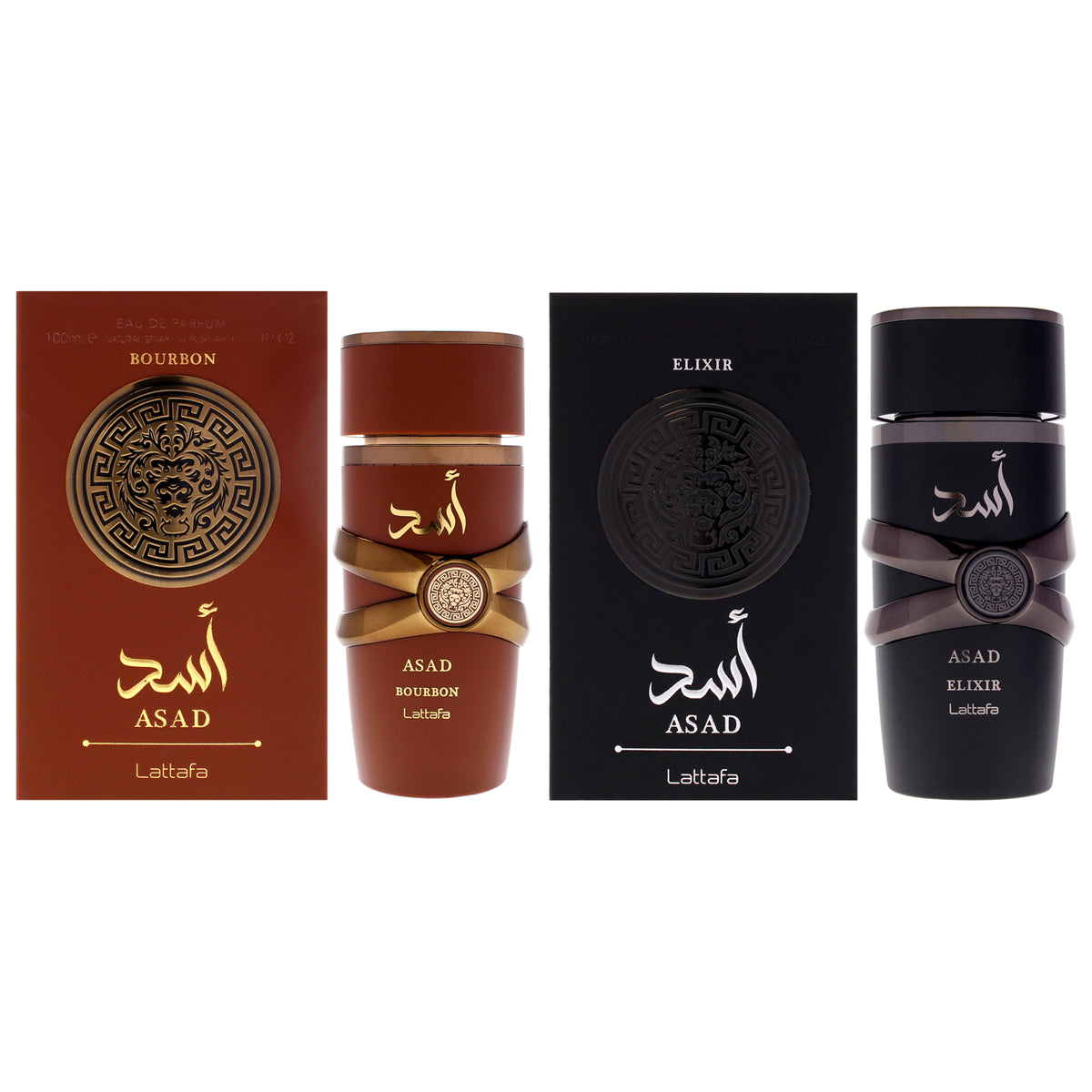 Asad Kit by Lattafa for Men - 2 Pc Kit 3.4oz Asad Elixir EDP Spray, 3.4oz Asad - Bourbon EDP Spray