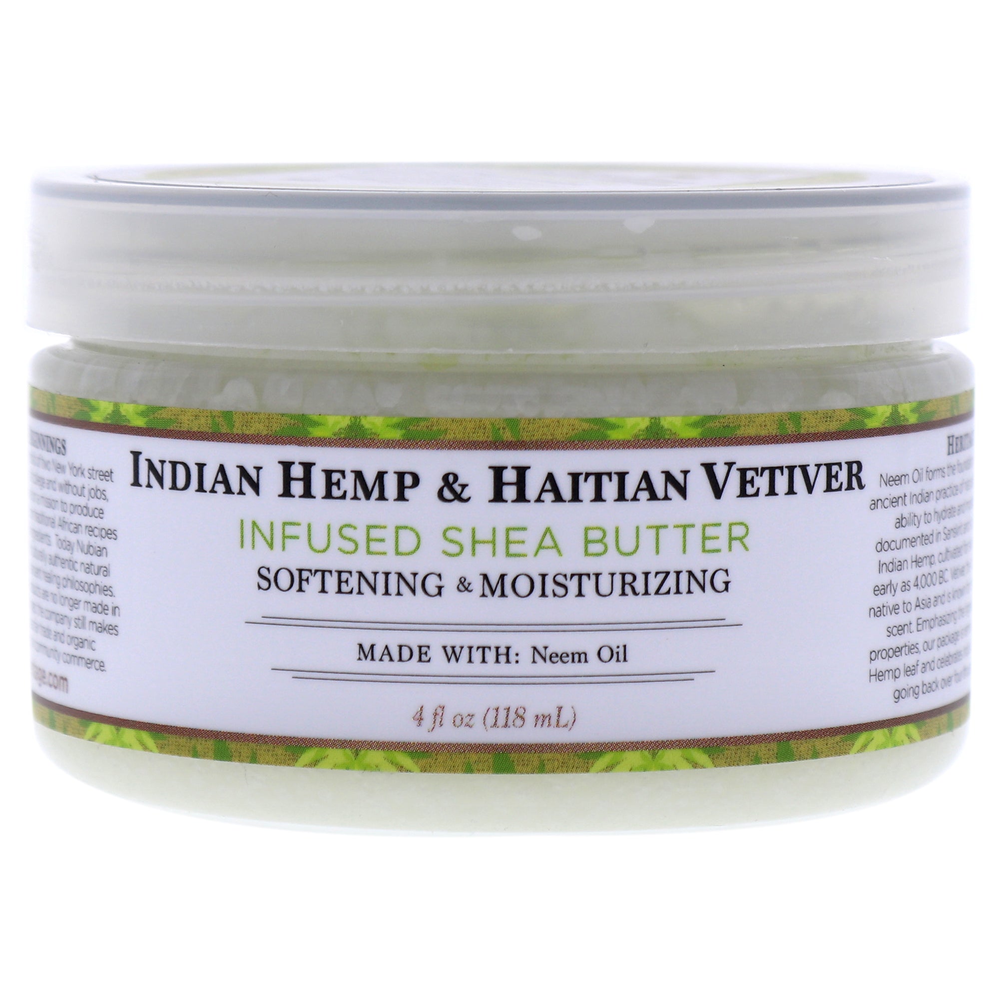 Indian Hemp and Haitian Vetiver Infused Shea Butter by Nubian Heritage for Unisex - 4 oz Moisturizer