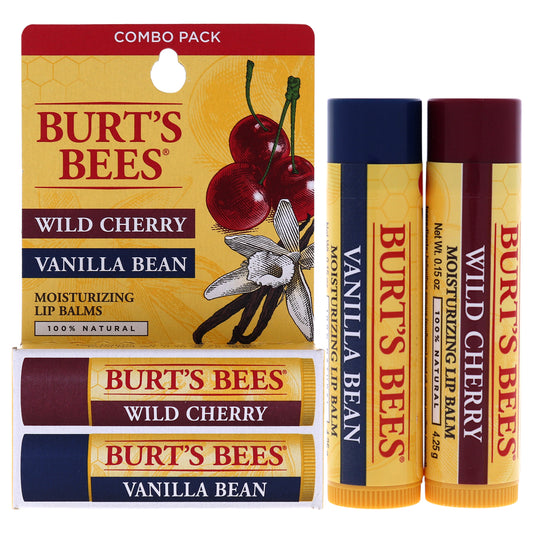 Wild Cherry and Vanilla Bean Moisturizing Lip Balm Twin Pack by Burts Bees for Unisex - 2 x 0.15 oz Lip Balm