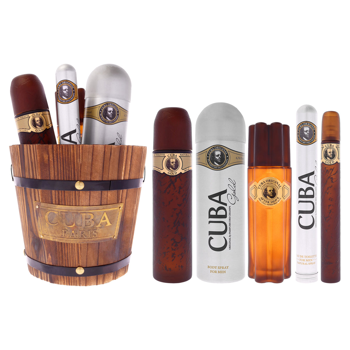 Cuba Gold by Cuba for Men - 4 Pc Gift Set 3.3oz EDT Spray, 1.17oz EDT Spray, 6.76oz Body Spray, 3.3oz After Shave