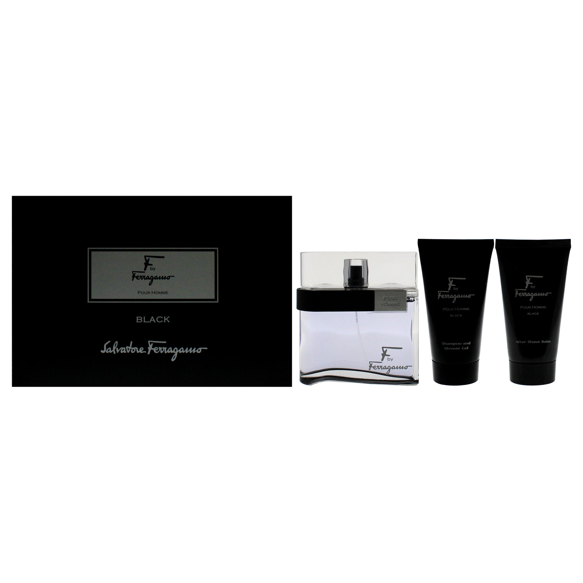 F Black by Salvatore Ferragamo for Men - 3 Pc Gift Set 3.4oz EDT Spray, 2.5oz Shampoo and Shower Gel, 2.5oz After Shave Balm