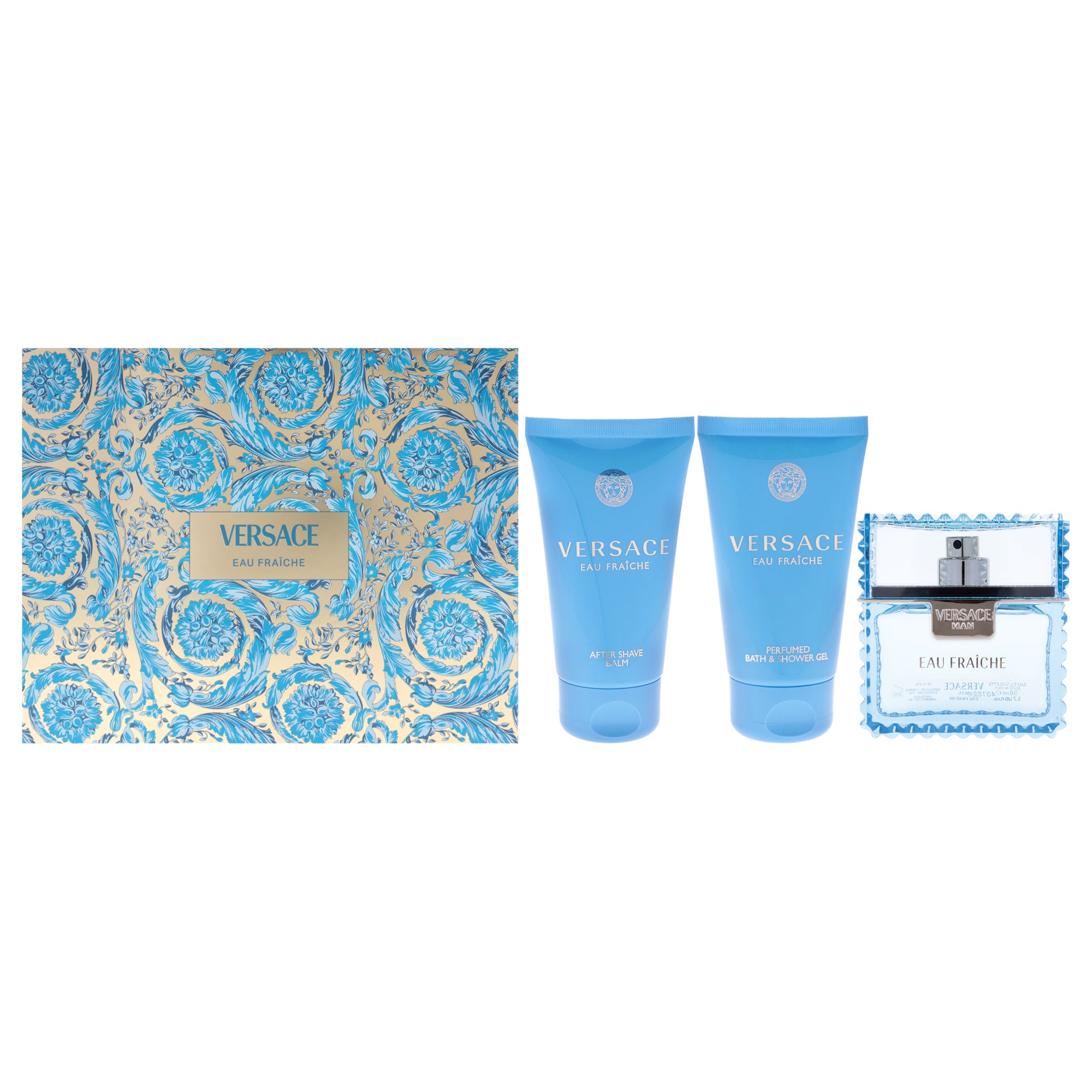 Versace Eau Fraiche by Versace for Men - 3 Pc Gift Set 1.7oz EDT Spray, 1.7oz Bath and Shower Gel, 1.7oz After Shave Balm