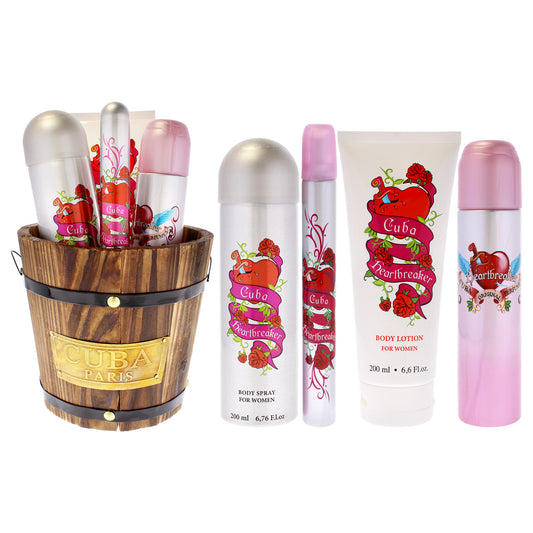 Cuba Heartbreaker by Cuba for Women - 4 Pc Gift Set 3.3oz EDP Spray, 1.7oz EDP Spray, 6.6oz Body Spray, 6.6oz Body Splash